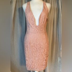 Mystic Dress Pink Lace Size Medium Zip Up Dres New With Tags!!!